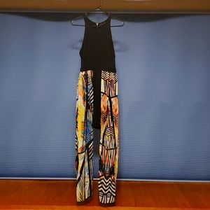 Short Black Dress with Long Flowly, Colorful Sides